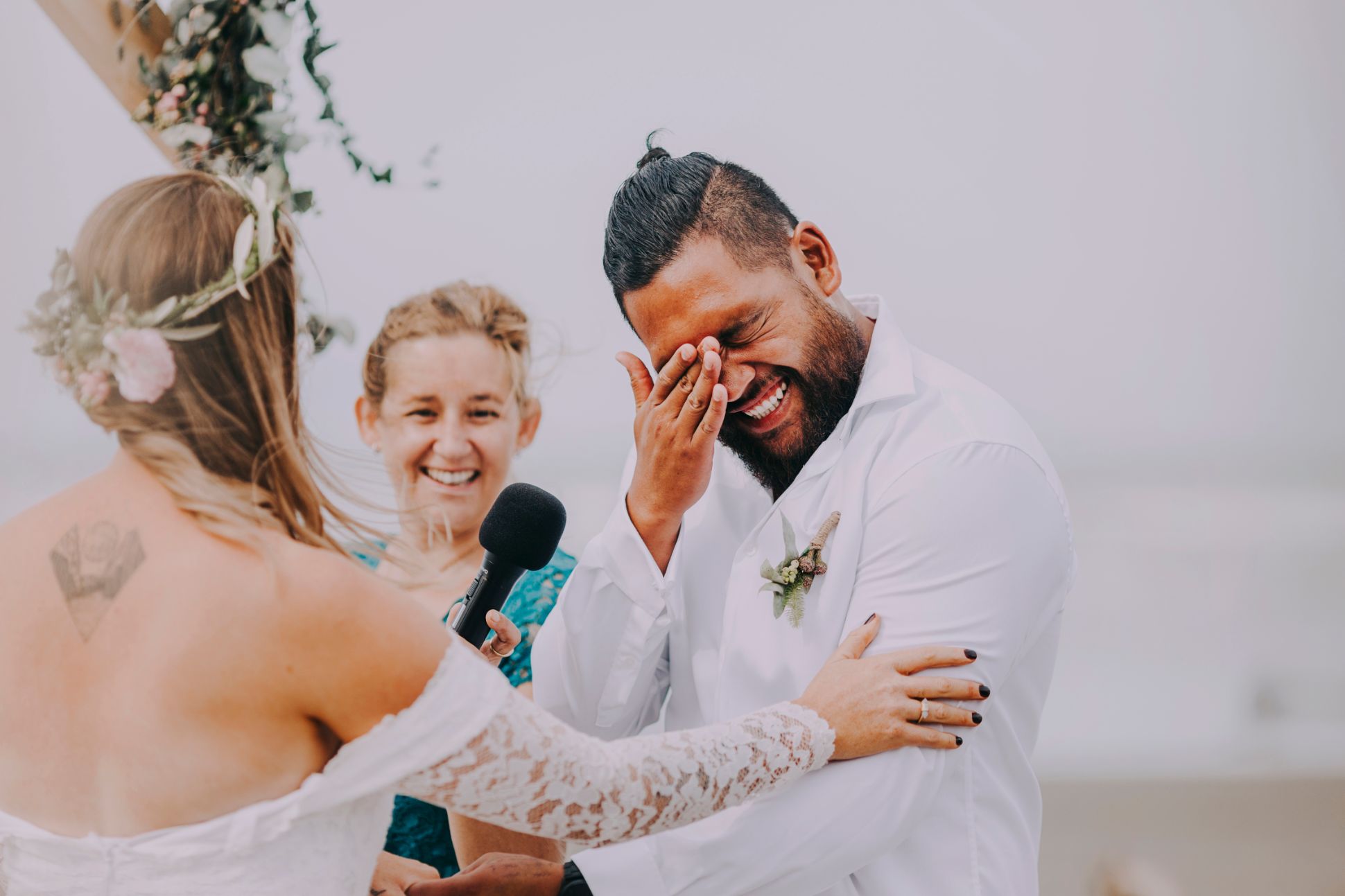 Groom getting emotional as he says his vows to bride