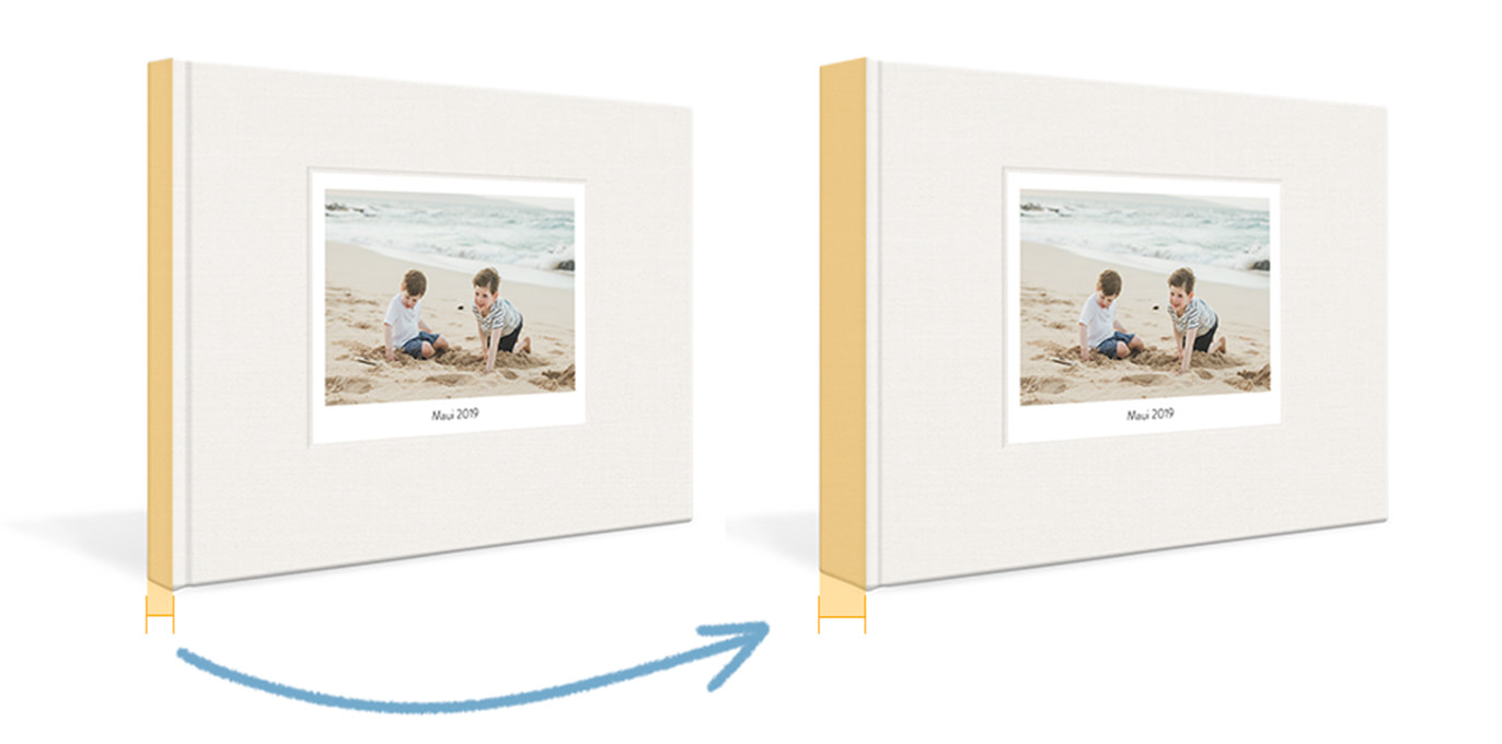 Two Small Classic Photo Books with ivory linen, one on left has thin spine, one on right has thick spine to show increased page count