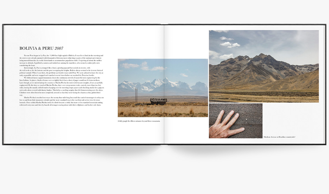 Open Photo Book showing photos taken in South America