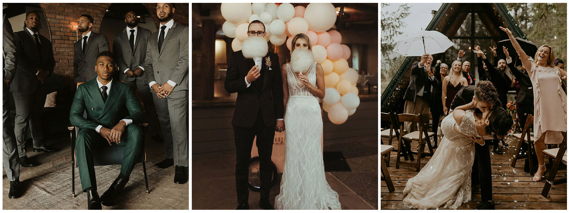 Groomsmen and couples on their wedding day.