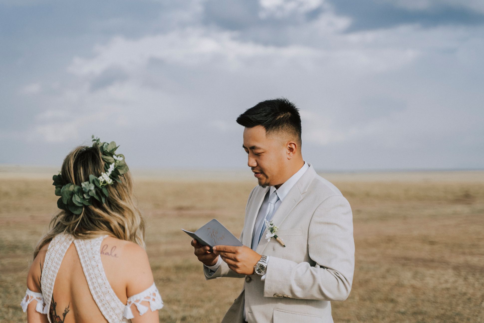 Groom shares vows with bride