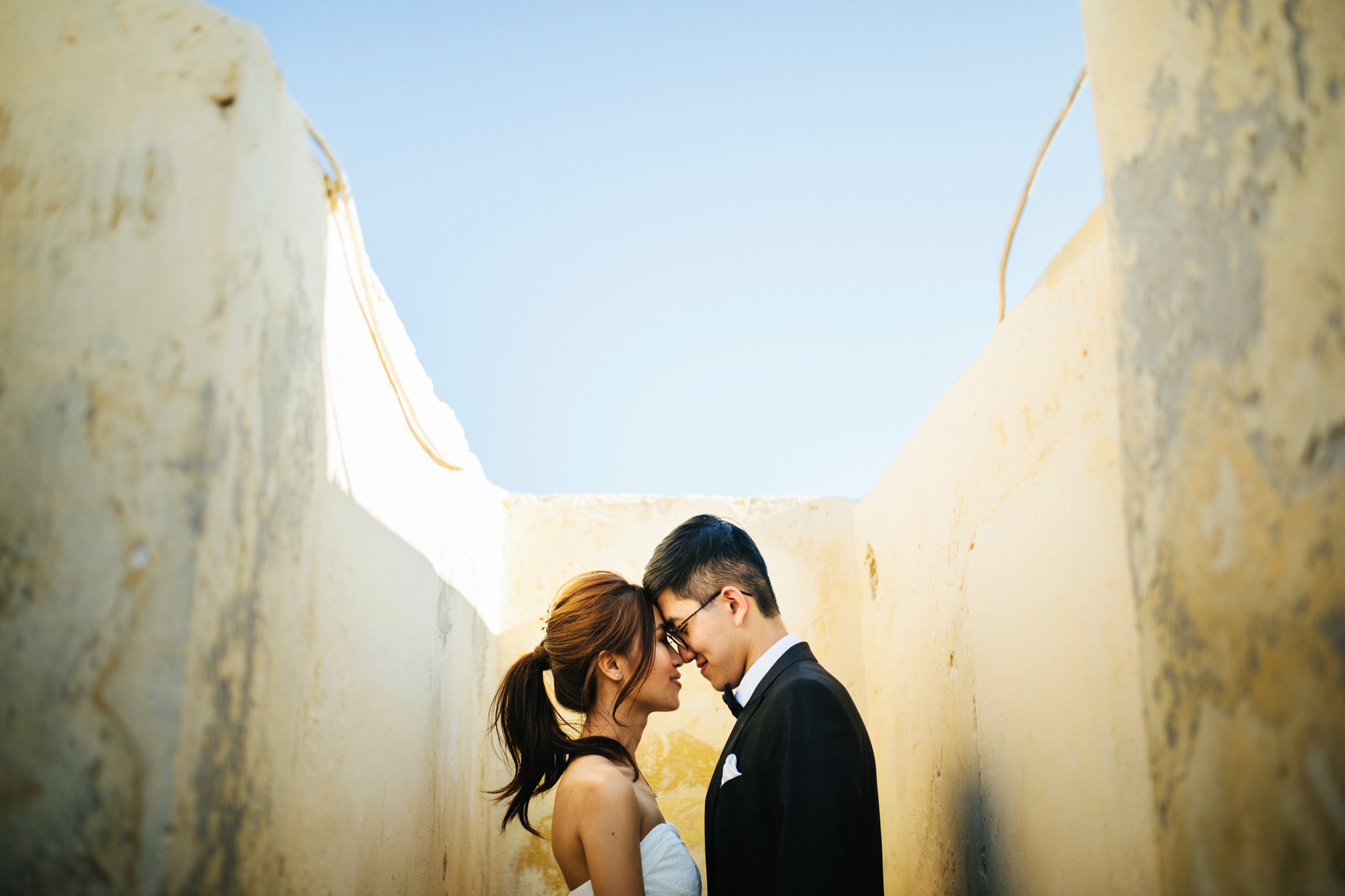 Newlywed couple sharing a moment