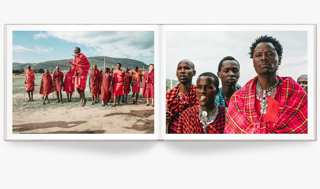 Open Photo Book showing photos of Kenyan tribe