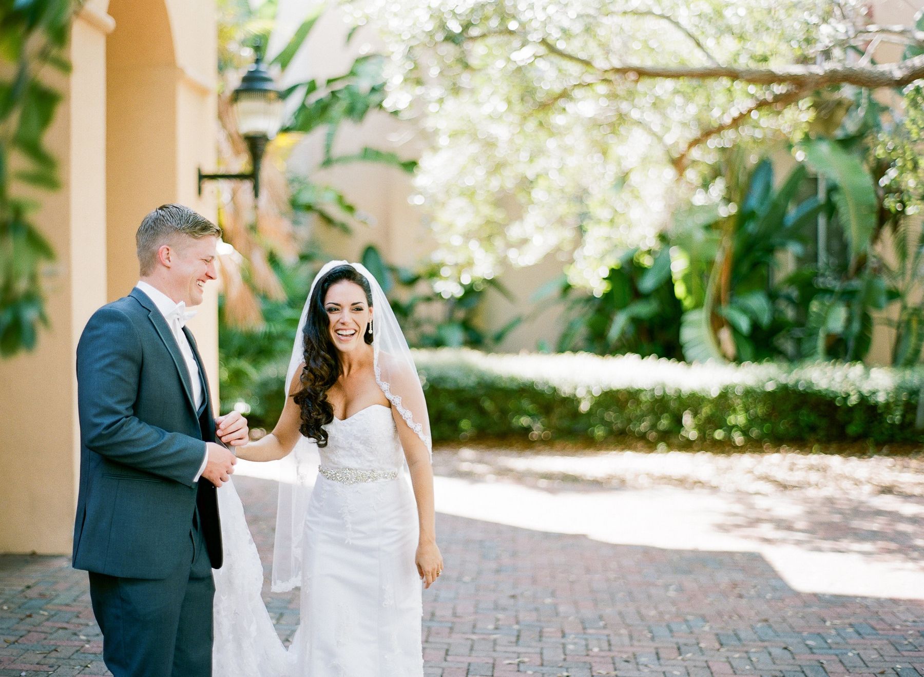 Newlyweds smiling and laughing together