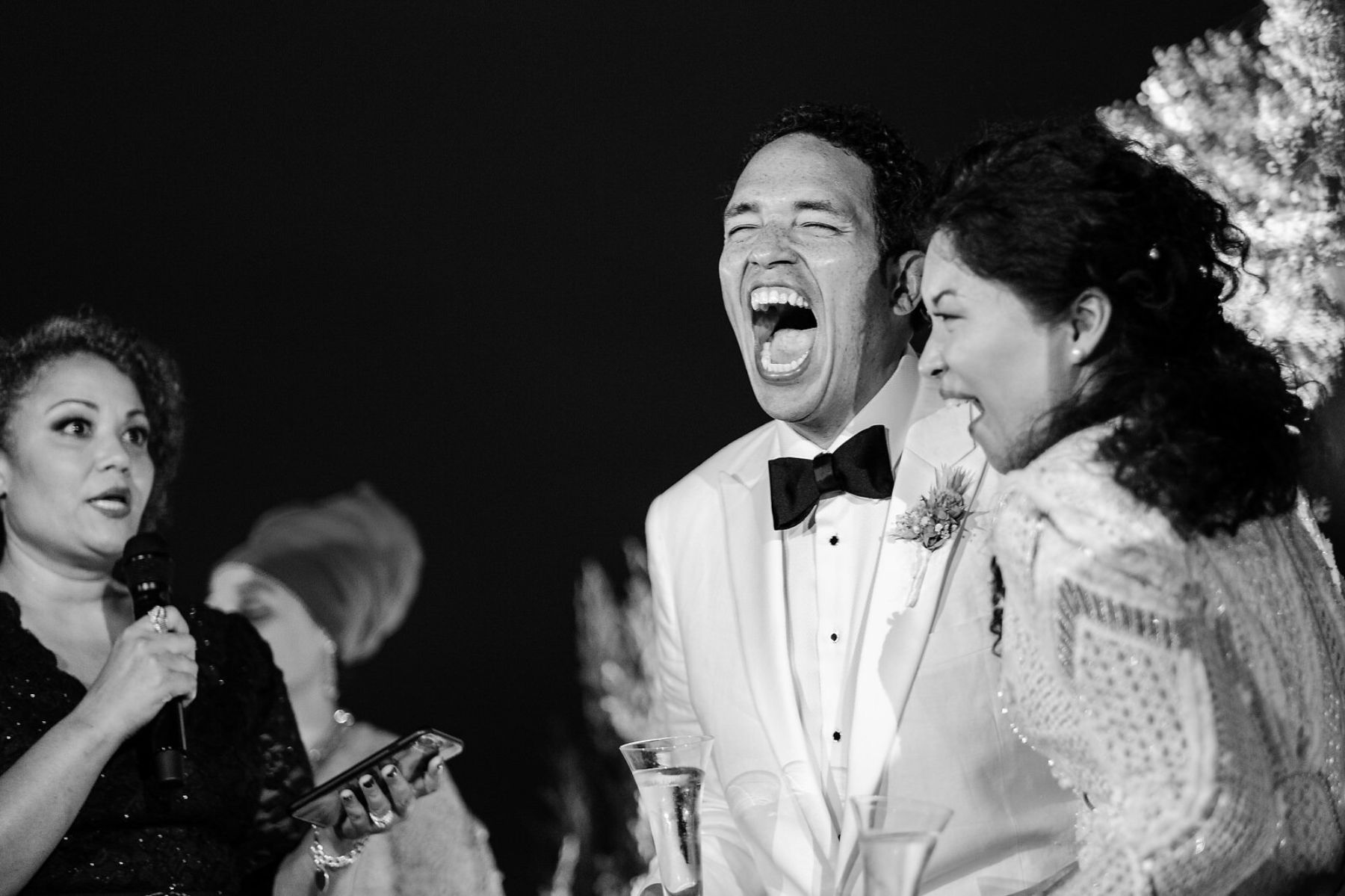 Newlyweds laughing together