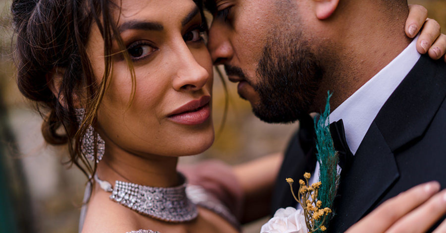 Close up of bride and groom