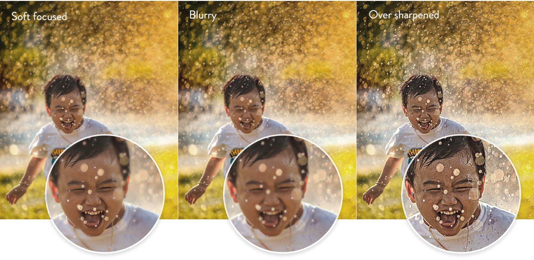 Example of soft focused, blurry, and over sharpened images.