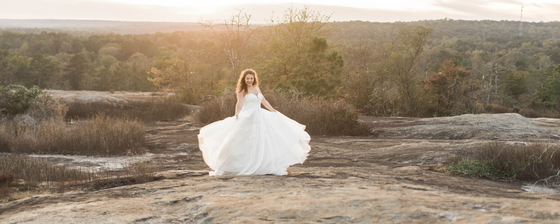 Bride posing in park