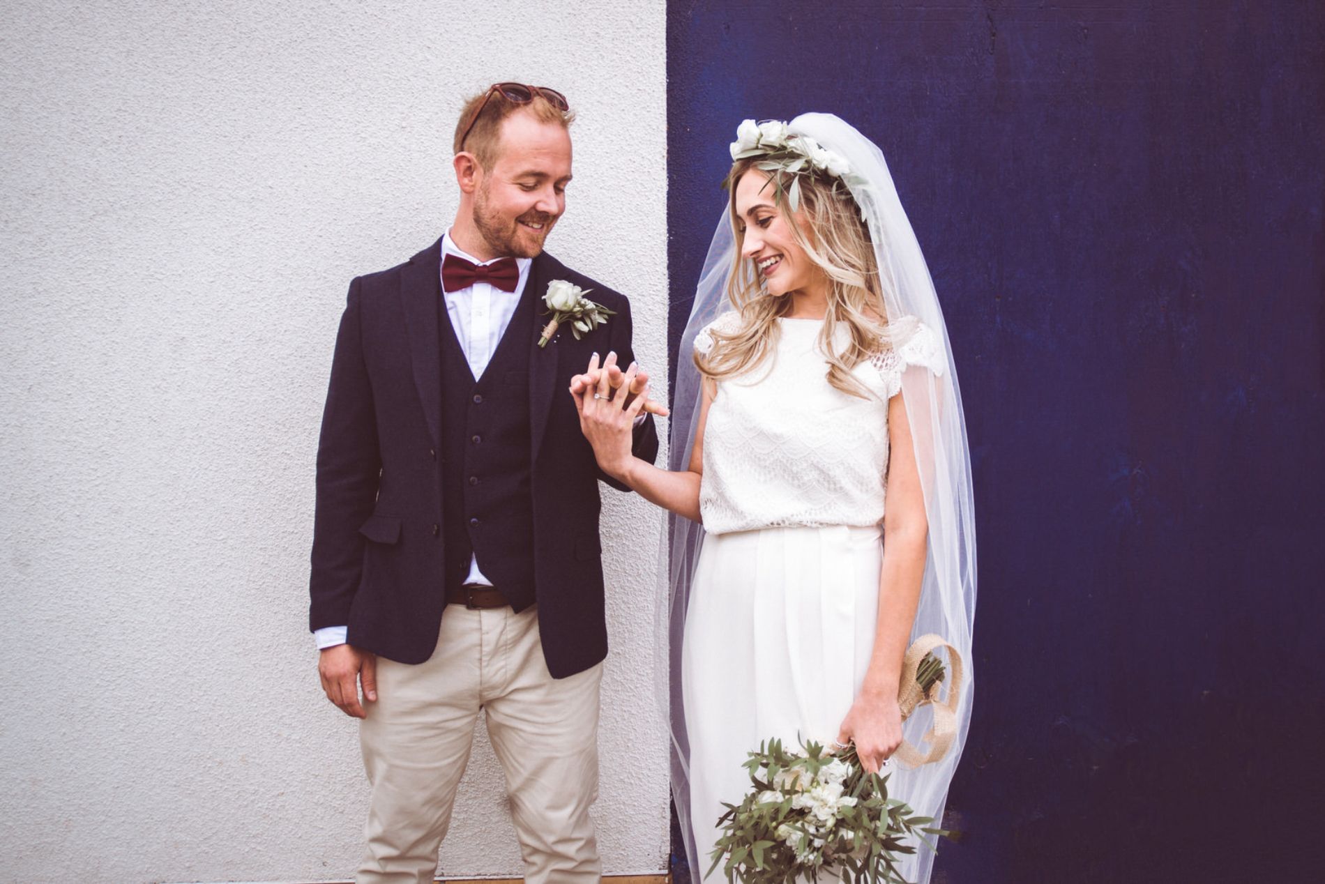 Newlyweds holding hands