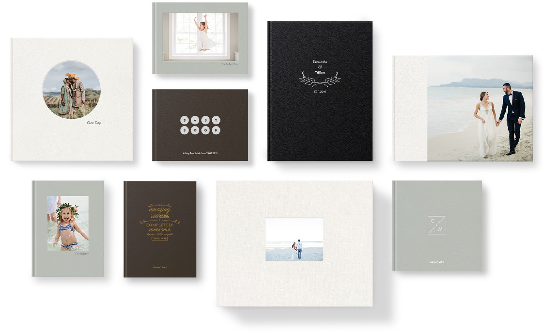 Flatlay view of MILK premium photo books and albums.