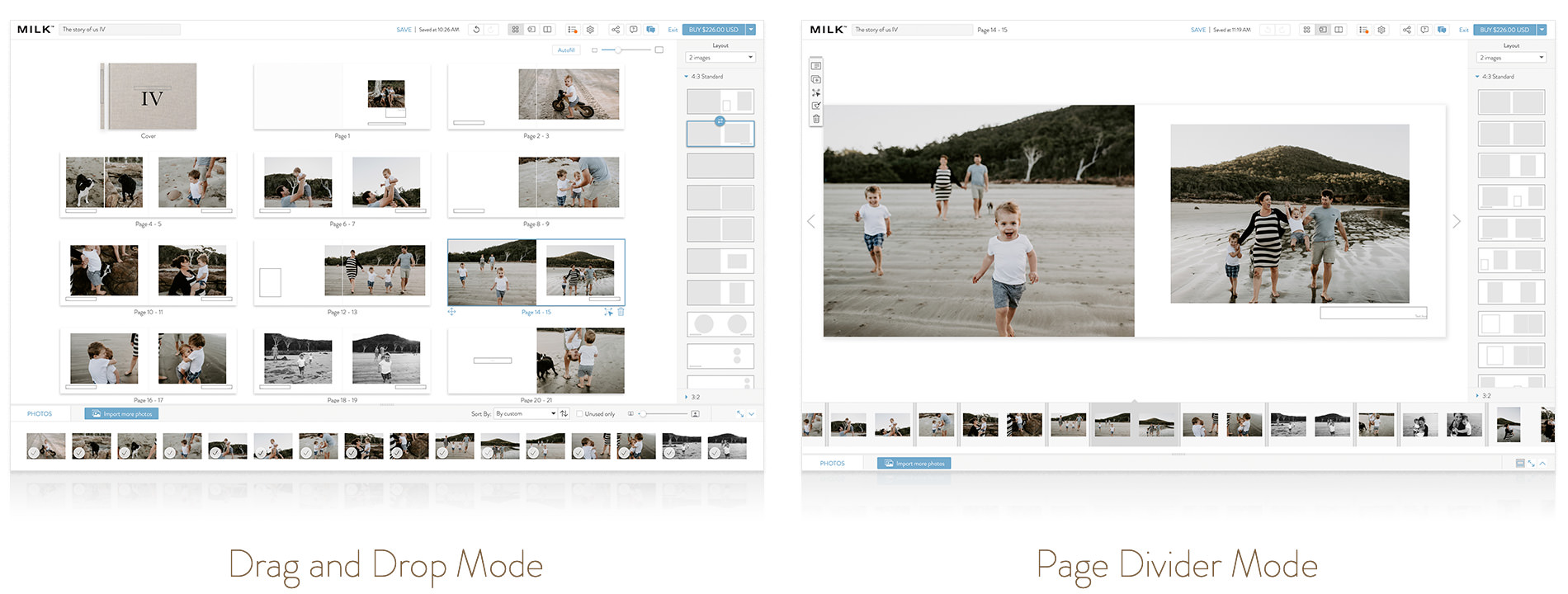 Side by side of design modes: Drag and Drop, and Page Divider