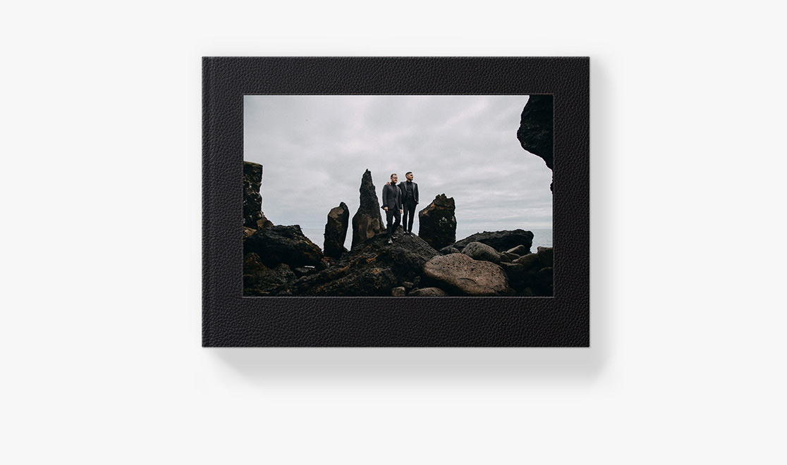 Premium Wedding Photo Album with photo of couple in Iceland on cover