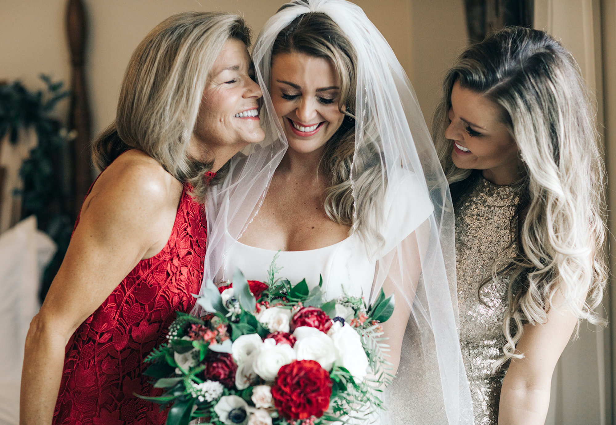 Three women smiling